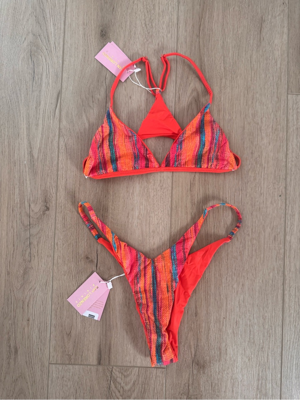 San Lorenzo Orange Multi-Color Stripe Bikini Set